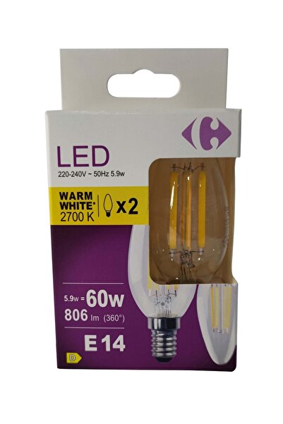 Carrefour Set of 2 Carrefour LED candle bulbs, E14, 806 lm, 2700 K, 5.9 W (60 W)