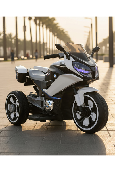 Fab N Funky Stylish Rechargeable Battery Motorcycle Ride On - White