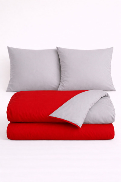 İQON Double Duvet Cover + 2 Pillows 100% Cotton Red-Grey