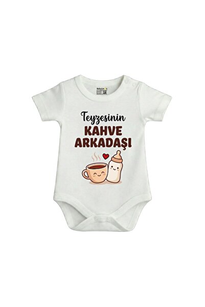 BabyLimon Teyzesinin Kahve Arkadaşı Yazılı Bebek Zıbını, Beyaz, Kısa Kollu