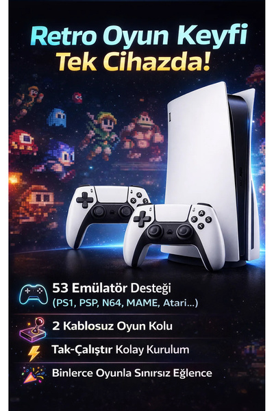 FaroxTech Ultra Retro Oyun Konsolu - 53 Emülatörlü, 2 Kablosuz Kollu 10.000+ Nostalji Oyun Seti
