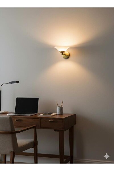 BİAVİZE Gray Japanese Hat Gold Chrome Wall Sconce