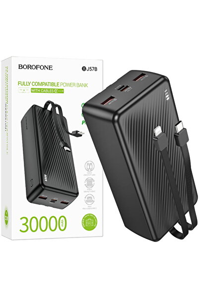 Borofone "BJ57B", 30000mAh, 22.5W, 2 x USB; 1 x cablu USB Type-C, 1 x cablu I...