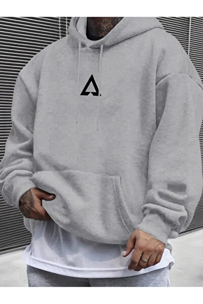 Massgai Unisex Triangle Geometric Shape Printed Hooded Oversized Sweatshirt H...