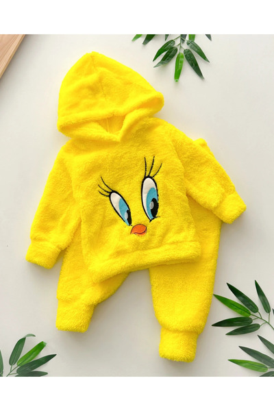 hümabebe Blue Eye Tweety Plush Hooded Winter 2 Piece Set
