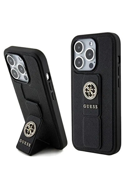 Guess Grip Stand 4G Saffiano Strass pentru iPhone 15 Pro Max – negru