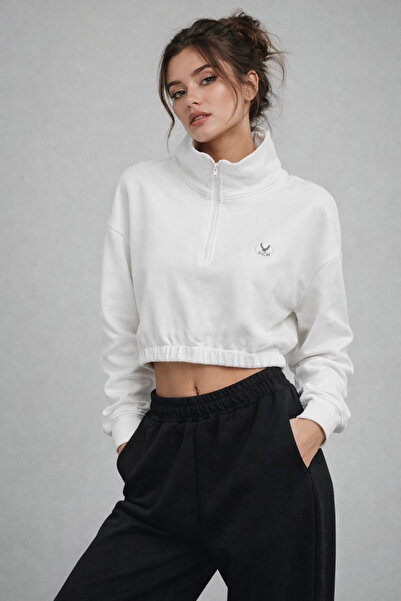 Rich Women's Ecru Crop Sweatshirt Scuba Fabric