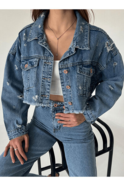 My Blog Blue Laser Crop Denim Jacket