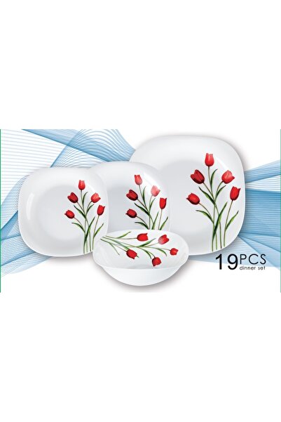 HERA Thermal Resistant Opal Dinner Set 19 Pieces, Dinner, Model 5 Lilies