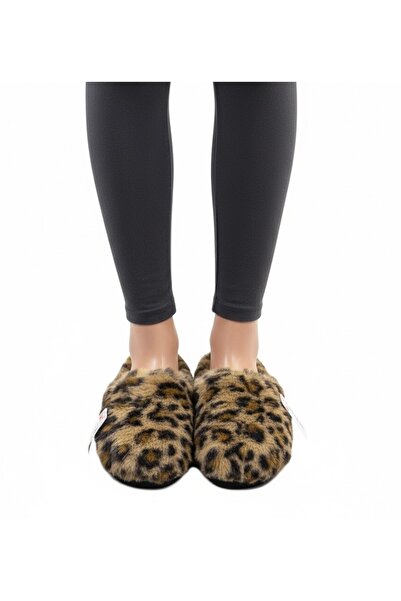 GEZER leopar desenli ortopedik kışlık içeri terlik