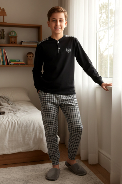 REMSA Men's Young Children's Cotton Combed Single Jersey Pajama Set 4204 Black