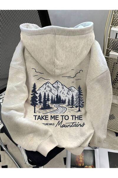 ZİYMO سويت شيرت K بغطاء رأس مطبوع عليه جبل بري عادي