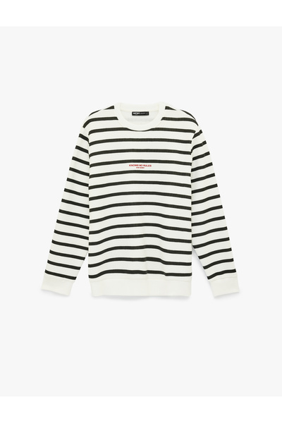 Koton Long Sleeve Ribbed Crew Neck Printed Sweatshirt