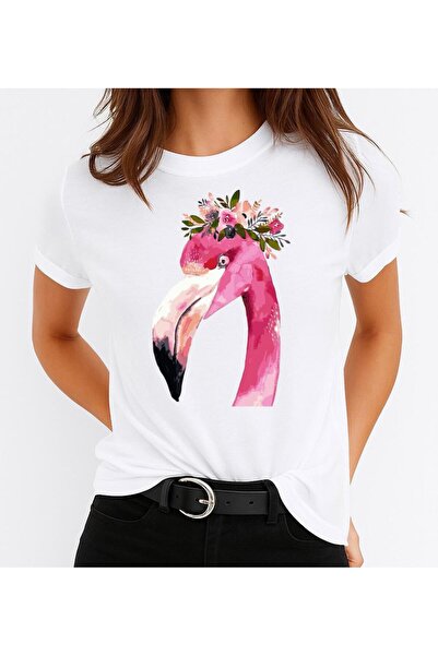 OEM Tricou de damă din bumbac 100% cu imprimeu de flamingo