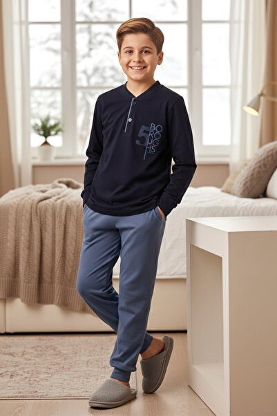 REMSA Men's Young Children's Cotton Pajama Set 4227 Navy Blue