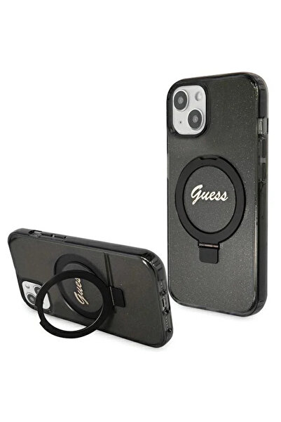 Guess iPhone 15 Plus / 14 Plus 6.7" negru husă MagSafe cu inel-suport (Ring S...