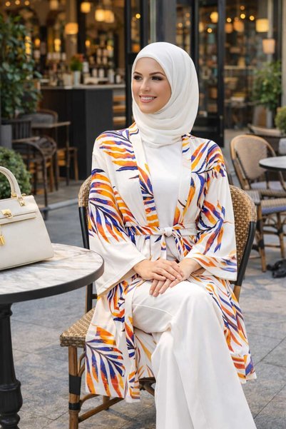 forte bella كيمونو ماكسي بنقشة عرقية مع حزام