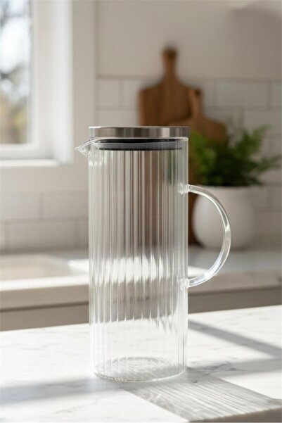 Bayev Favorite 1063 Çizgili 1,5 Litre Borosilikat Cam Sürahi