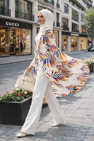 forte bella Ethnic Pattern Maxi Belted Kimono