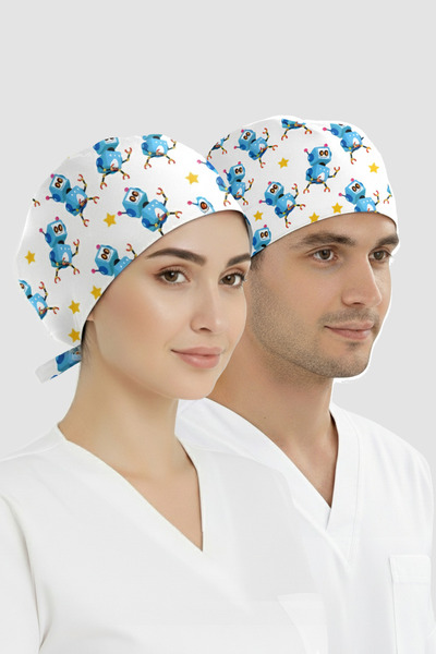 ÇİZGİ MEDİKAL Robotik Desenli Bone (Cotton Likra Kumaş)