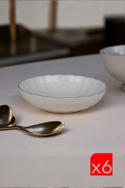 Kütahya Porselen Bone Luz Platin Mesh Bowl 25X6Cm 2000ml Set of 6 Bnlzf25Ks00