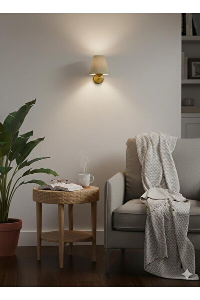 BİAVİZE Bej Hasirli Gold Chrome Wall Sconce