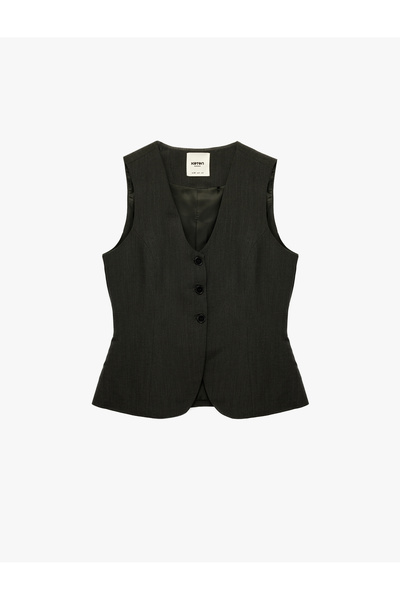 Koton Buttoned Sleeveless V-Neck Sheep Wool Blended Vest
