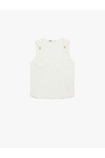 Koton V-Neck Sleeveless Viscose Blouse with Metal Accessories