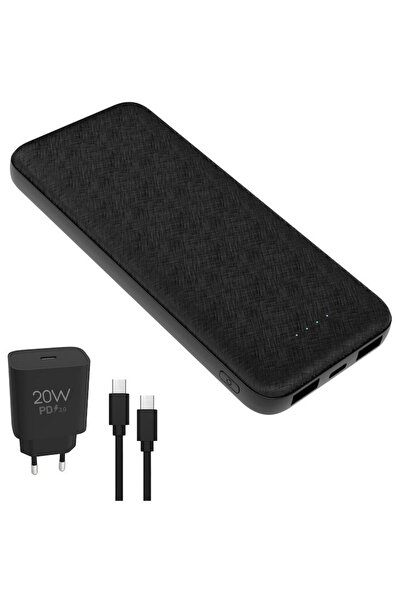 Platinet Set baterie externa 10000 mAh + adaptor retea + cablu USB-C, negru