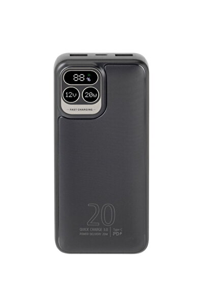 Rivacase Acumulator extern 20000mAh, USB-C 20W + LCD, Negru