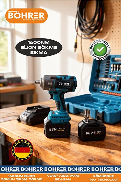 BÖHRER 88V 5AH ÇİFT AKÜLÜ YÜKSEK TORKLU 1600NM BİJON SOMUN SIKMA MAKİNESİ