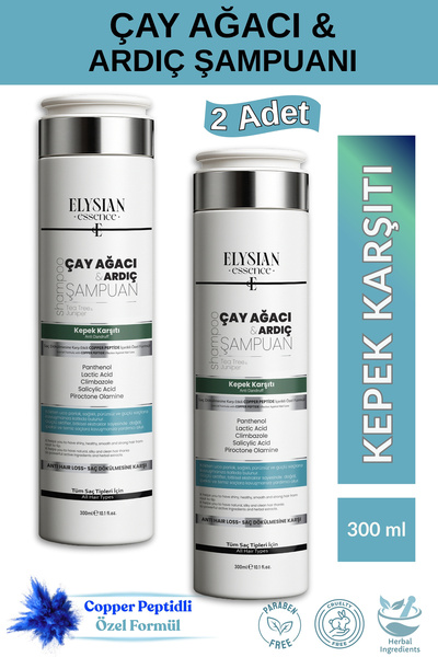 Elysian Essence Çay Ağacı & Ardıç Şampuanı 2 Adet x 300 ml | Copper Peptidli ...