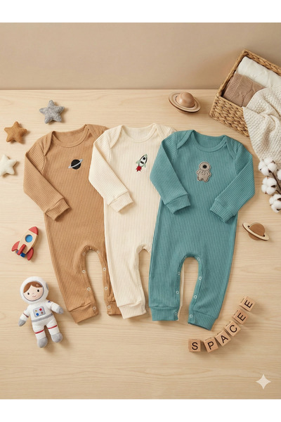 tinytrends 100% Cotton Space Embroidered 3-6-9 Newborn Gift Baby Boy 3-Piece ...