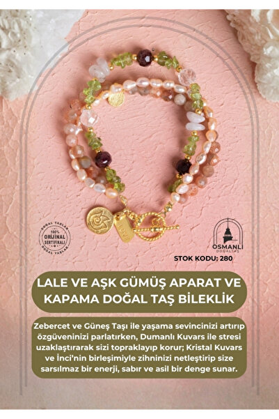 OSMANLI DOĞAL TAŞ Sertifikalı Lale ve Aşk Charmlı Gümüş Aparat ve Kapama Doğa...