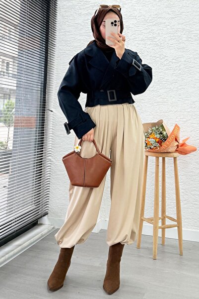 MELEK ARAZ بنطلون نسائي بقصة شالوار وخصر مطاطي – كريمي