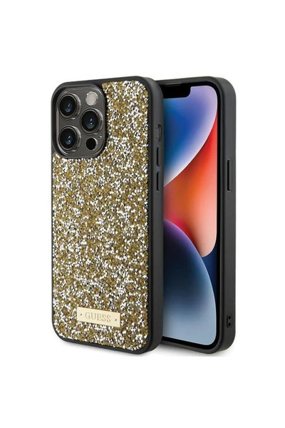 Guess Husă rigidă pentru iPhone 15 Plus 6.7" cu sclipici și logo Script lucios