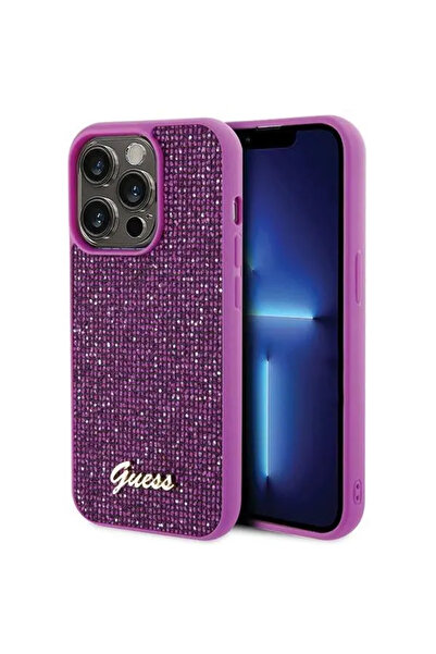 Guess Carcasă rigidă pentru iPhone 15 Pro (6.1) Disco Metal Script - Fuchsia