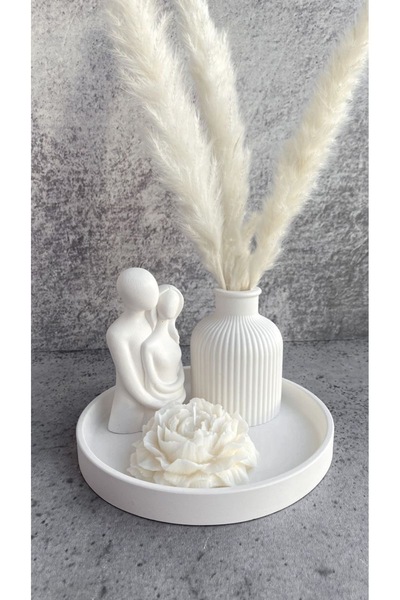 Bkstudio Vase with Tray, Candle and Couple Figurine Set, Gift Set (Flowers No...