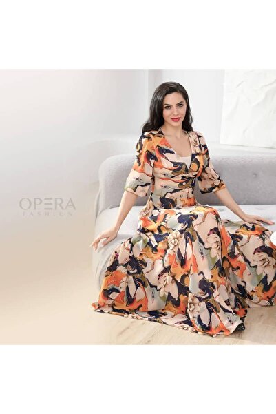 FULLJOY فستان طويل شيفون مورد بأكمام بف قصيرة