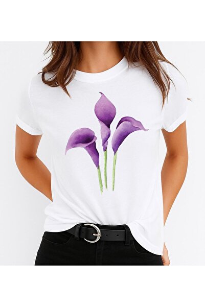 OEM Tricou de damă din bumbac 100% cu flori mov