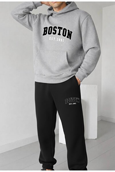 FUFLUNS طقم بدلة رياضية من BOSTON EST 1991 مطبوع للجنسين للرجال/النساء بغطاء ...