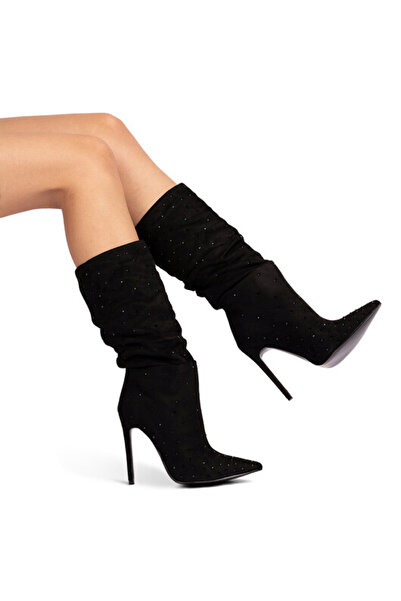 Sofia Store Cizme dama cu toc subtire din piele ecologica intoarsa cu strasur...