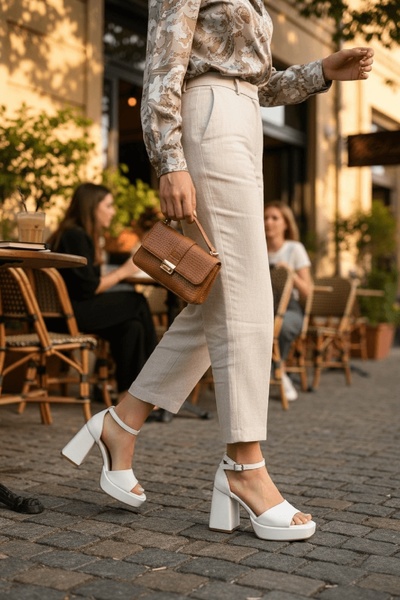 DİVOLYA June White Skin (9 cm Heel) Platform Heeled Casual Shoes