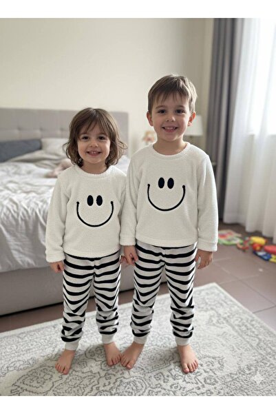 Hirazenmoda Set de pijamale de pluș pentru copii, cu model cu față zâmbitoare...