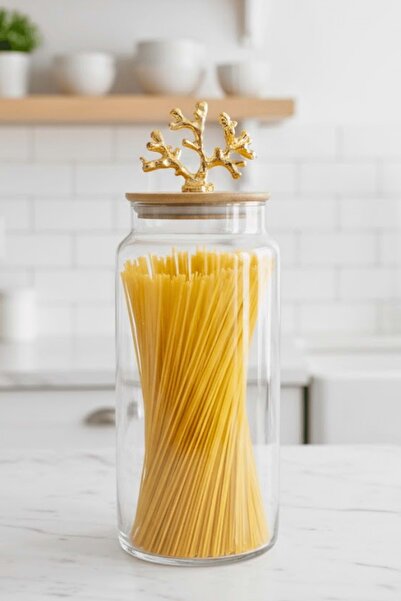 Jenisa 1400 ml Borosilicate Glass Jar - Luxury Storage Container with Gold Co...