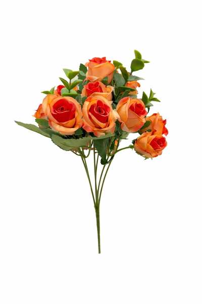OEM Bouquet of 11 artificial orange roses, leaves and decorative eucalyptus, ...