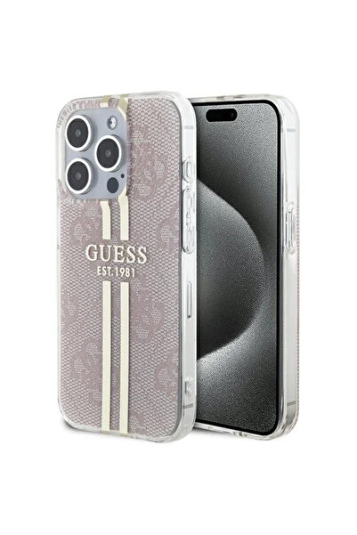 Guess iPhone 15 Pro 6.1" pink hardcase IML 4G Gold Stripe