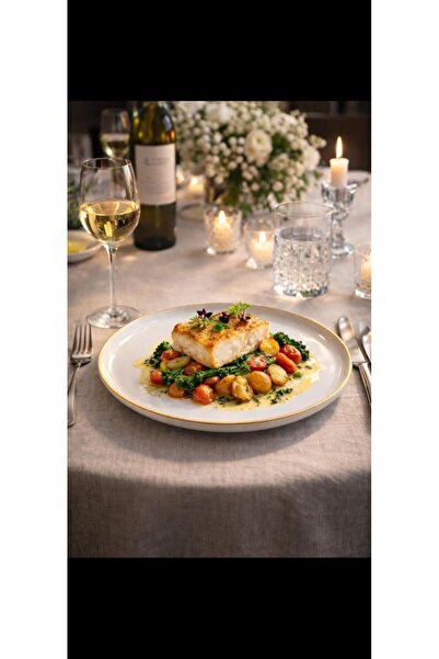 Güral Porselen Bilbao 6 Piece Cake Set for 6 People 21 cm Gold Mesh