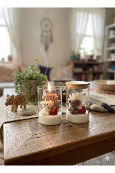 SuMavisi 1 Adet Papatyalı Kalpli Beyaz Aşık Ayı & Hediyelik Mum & Sevgililer ...