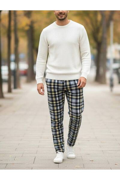 HAVVA HOME Erkek Kadın (Unisex) Ekose Desenli Kareli Polar Pantolon Çift Komb...